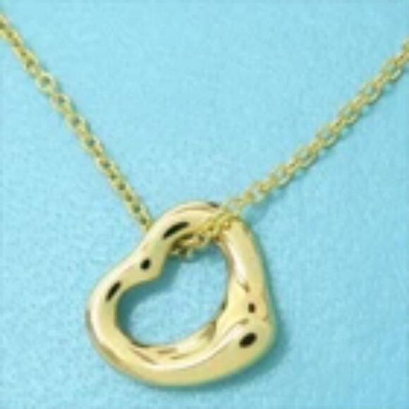 Tiffany & Co. Small Open Heart Necklace 16" 18k Yellow Gold 750 Auth - Picture 2 of 8